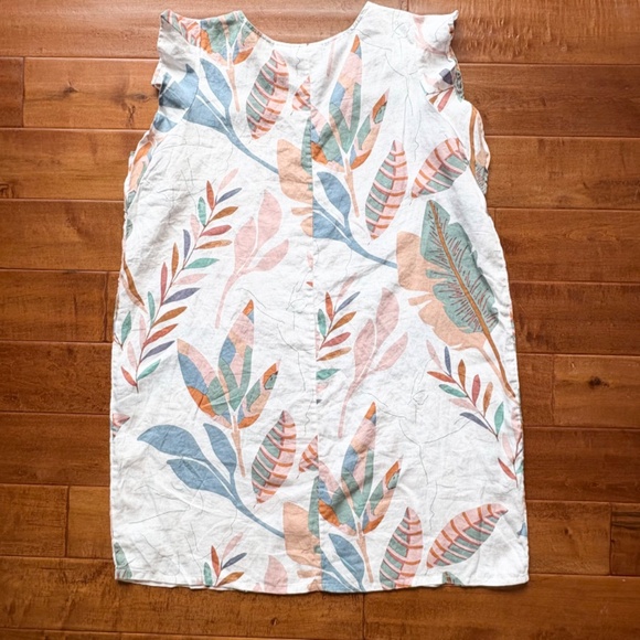 Cynthia Rowley 100% Linen Tunic Dress L Tropical Leaf Print Boho - Picture 9 of 10